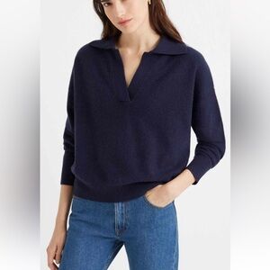 Vince Merino Wool Collared Sweater Navy Notched Pullover Size Medium Womens